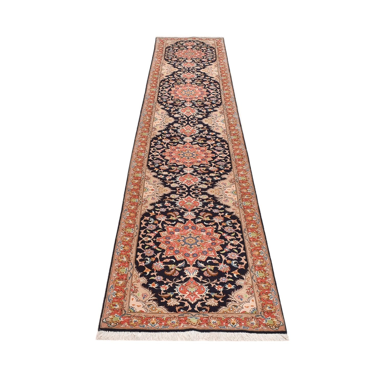 Tapis de couloir Tapis persan - Tabriz - Royal - 380 x 75 cm - bleu foncé