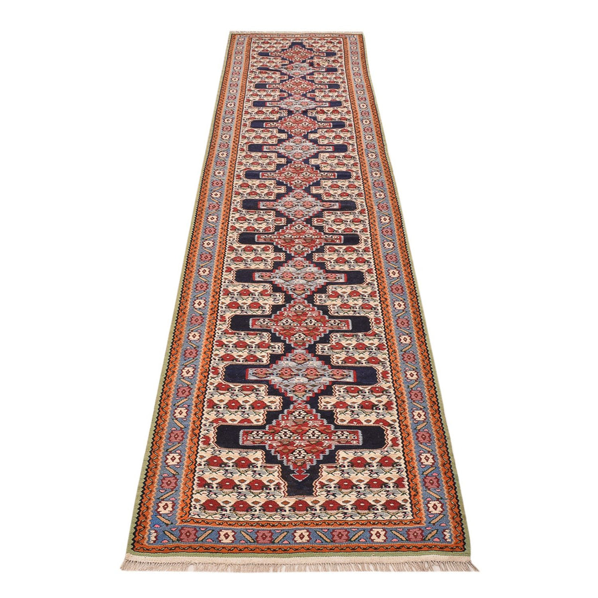 Tapis de couloir Tapis Kelim - Oriental - 415 x 85 cm - bleu foncé
