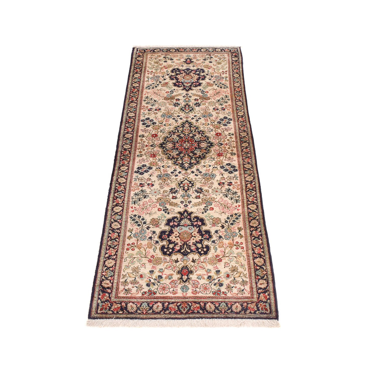 Tapis de couloir Tapis en soie - Ghom soie - Premium - 222 x 69 cm - crème