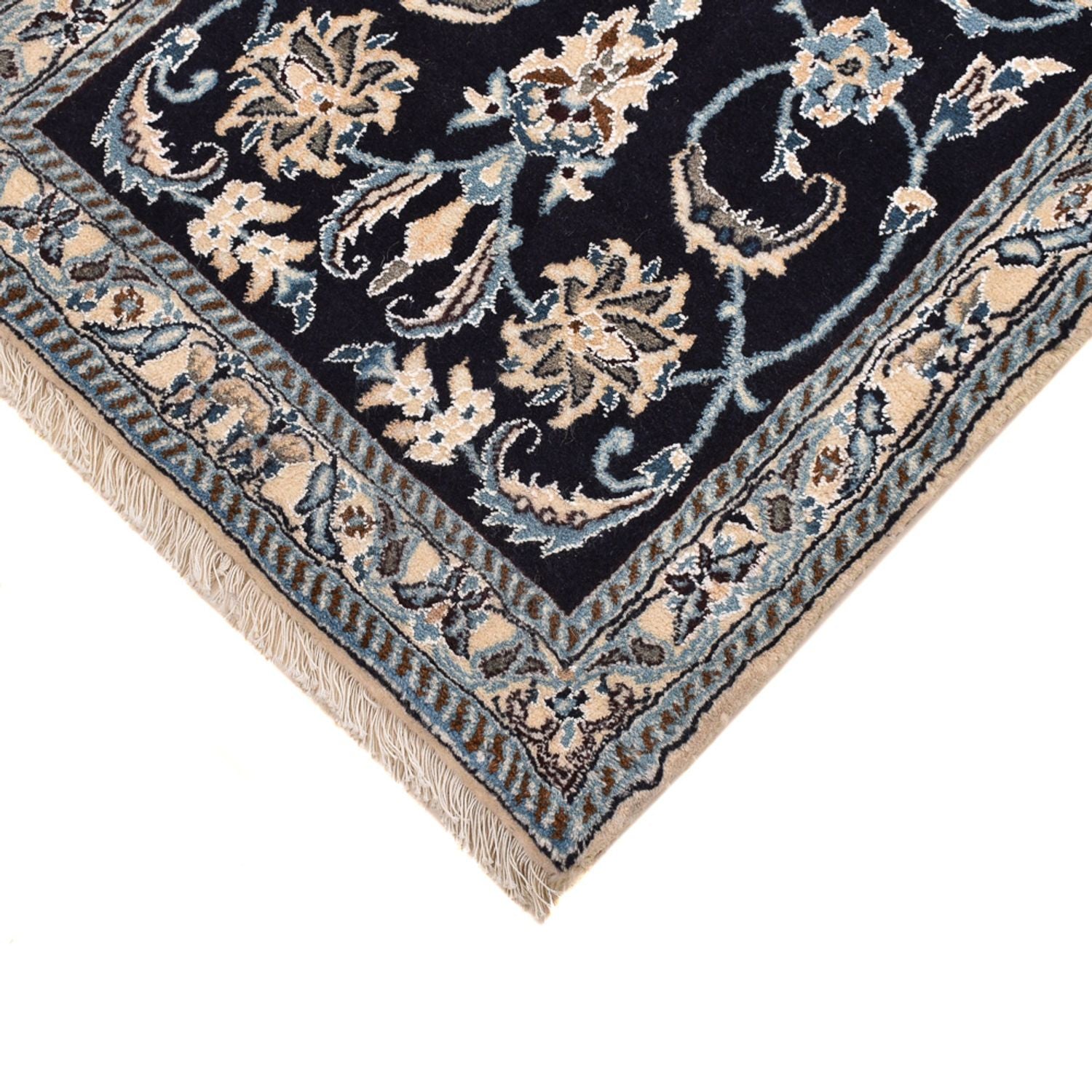 Tapis de couloir Tapis persan - Nain - Royal - 203 x 62 cm - bleu foncé