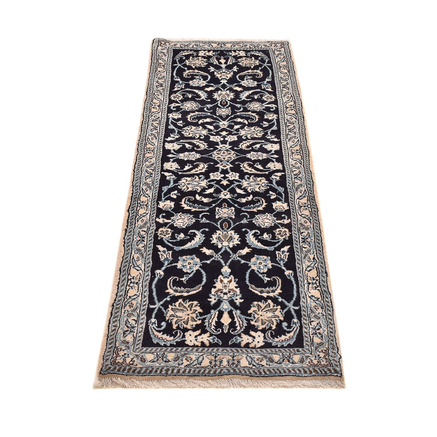 Tapis de couloir Tapis persan - Nain - Royal - 203 x 62 cm - bleu foncé
