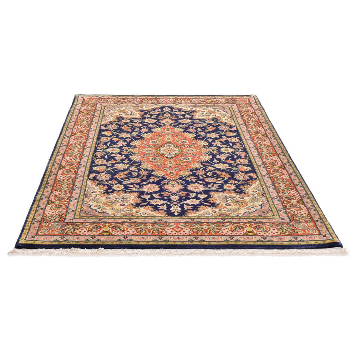Tapis persan - Ghom - Royal - 194 x 137 cm - bleu foncé
