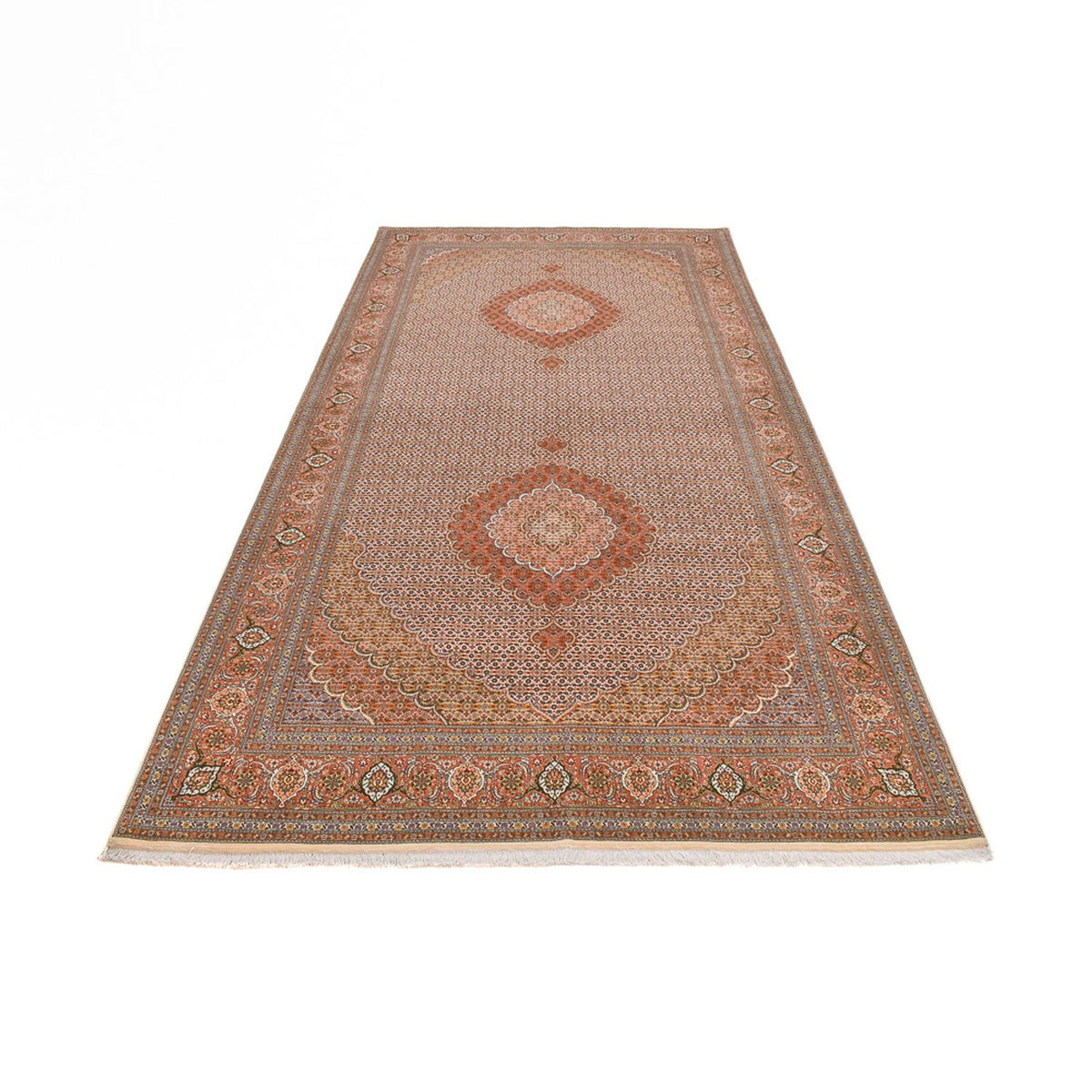 Tapis de couloir Tapis persan - Tabriz - Royal - 403 x 200 cm - marron clair