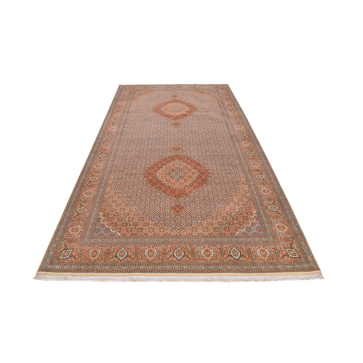 Tapis de couloir Tapis persan - Tabriz - Royal - 407 x 201 cm - marron clair