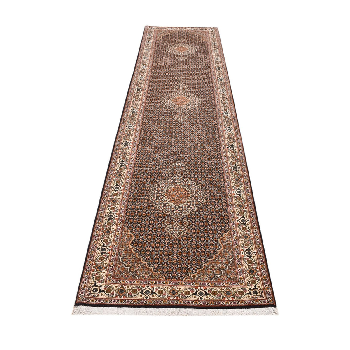 Tapis de couloir Tapis persan - Tabriz - Royal - 392 x 67 cm - beige foncé