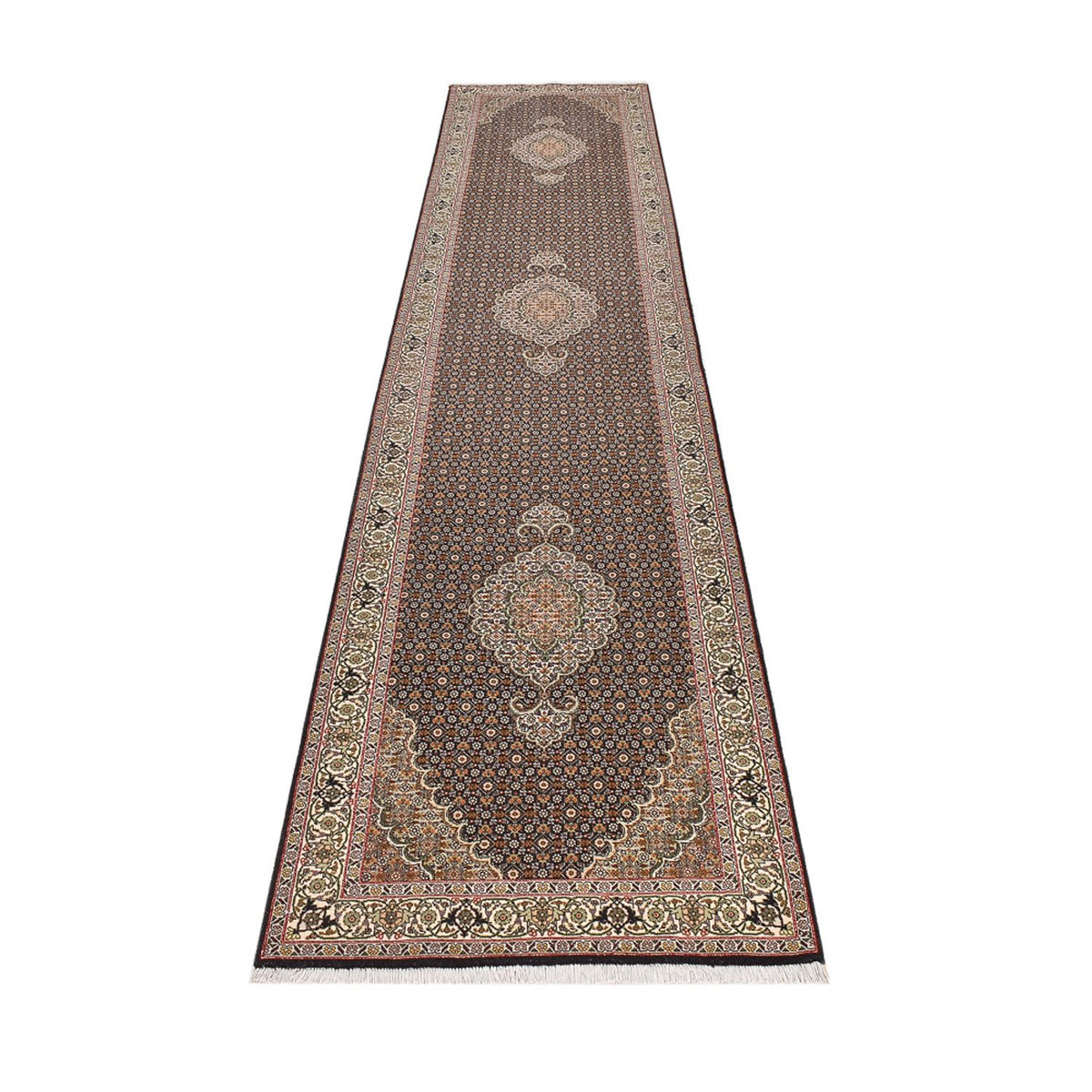 Tapis de couloir Tapis persan - Tabriz - Royal - 390 x 82 cm - beige foncé