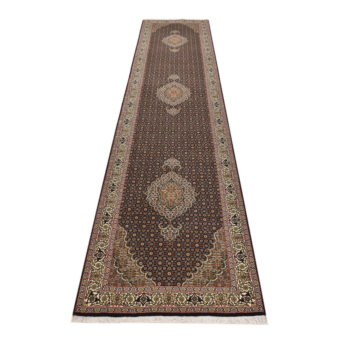 Tapis de couloir Tapis persan - Tabriz - Royal - 393 x 82 cm - beige foncé