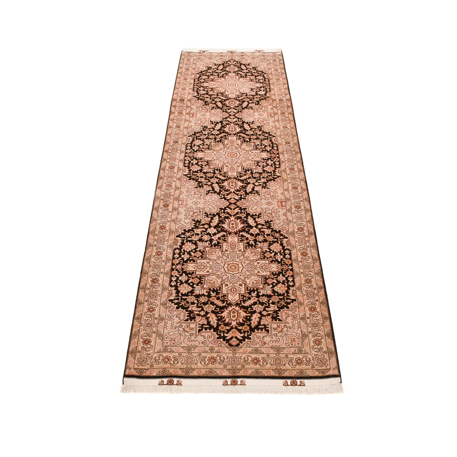 Tapis de couloir Tapis persan - Tabriz - Royal - 305 x 80 cm - beige clair