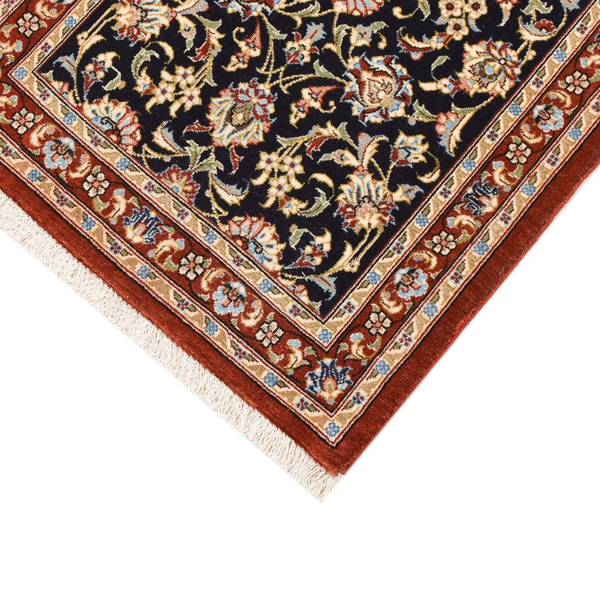 Tapis de couloir Tapis persan - Ghom - Royal - 196 x 54 cm - bleu foncé