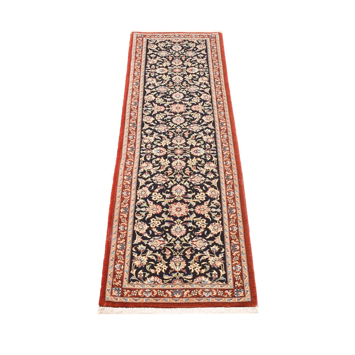 Tapis de couloir Tapis persan - Ghom - Royal - 196 x 54 cm - bleu foncé