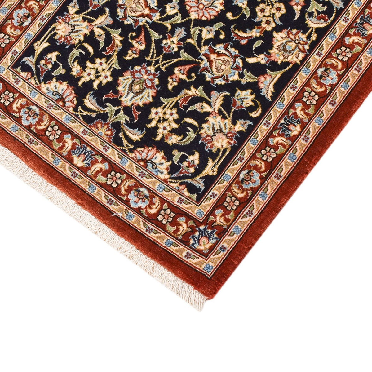 Tapis de couloir Tapis persan - Ghom - Royal - 196 x 54 cm - bleu foncé