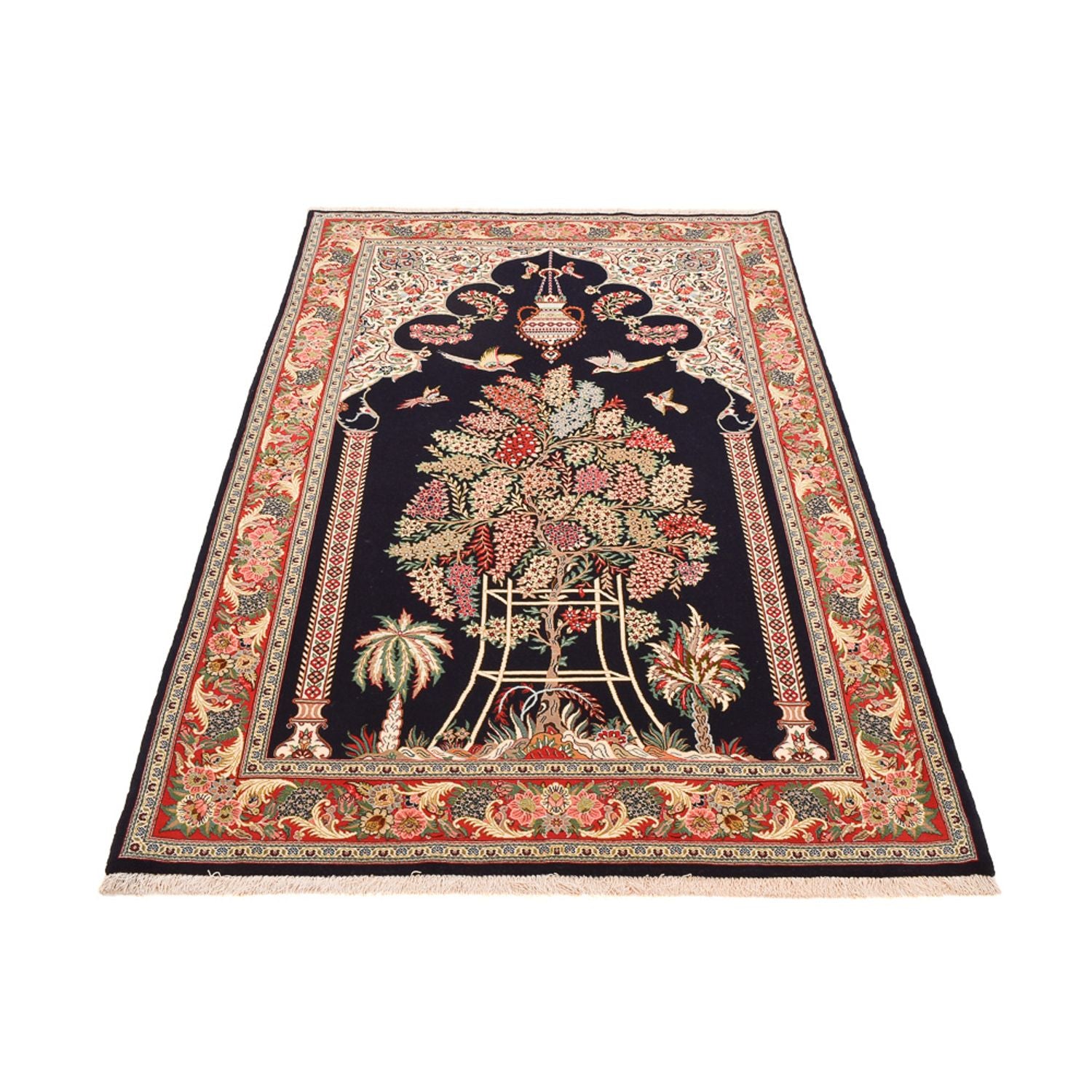 Tapis persan - Ghom - Royal - 218 x 135 cm - bleu foncé