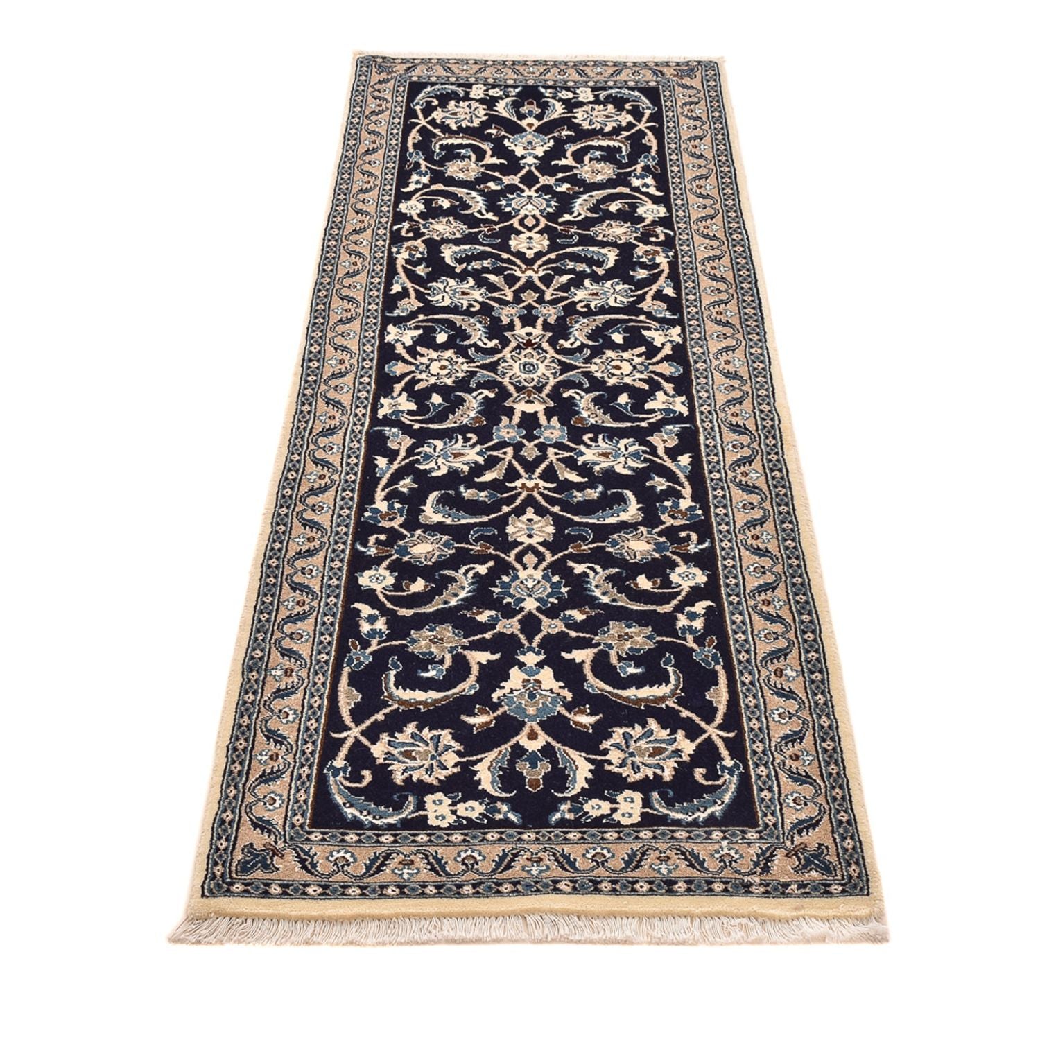 Tapis de couloir Tapis persan - Nain - Royal - 196 x 66 cm - bleu foncé