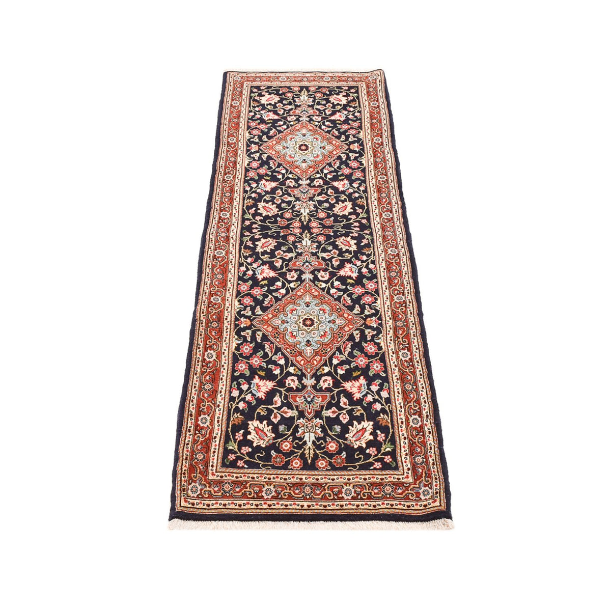Tapis de couloir Tapis persan - Ghom - Royal - 202 x 60 cm - bleu foncé