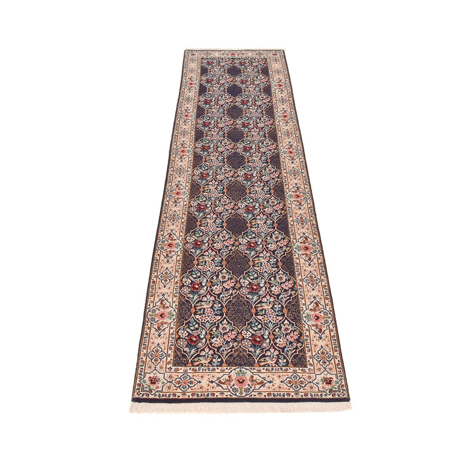 Tapis de couloir Tapis persan - Ghom - Royal - 300 x 80 cm - bleu foncé