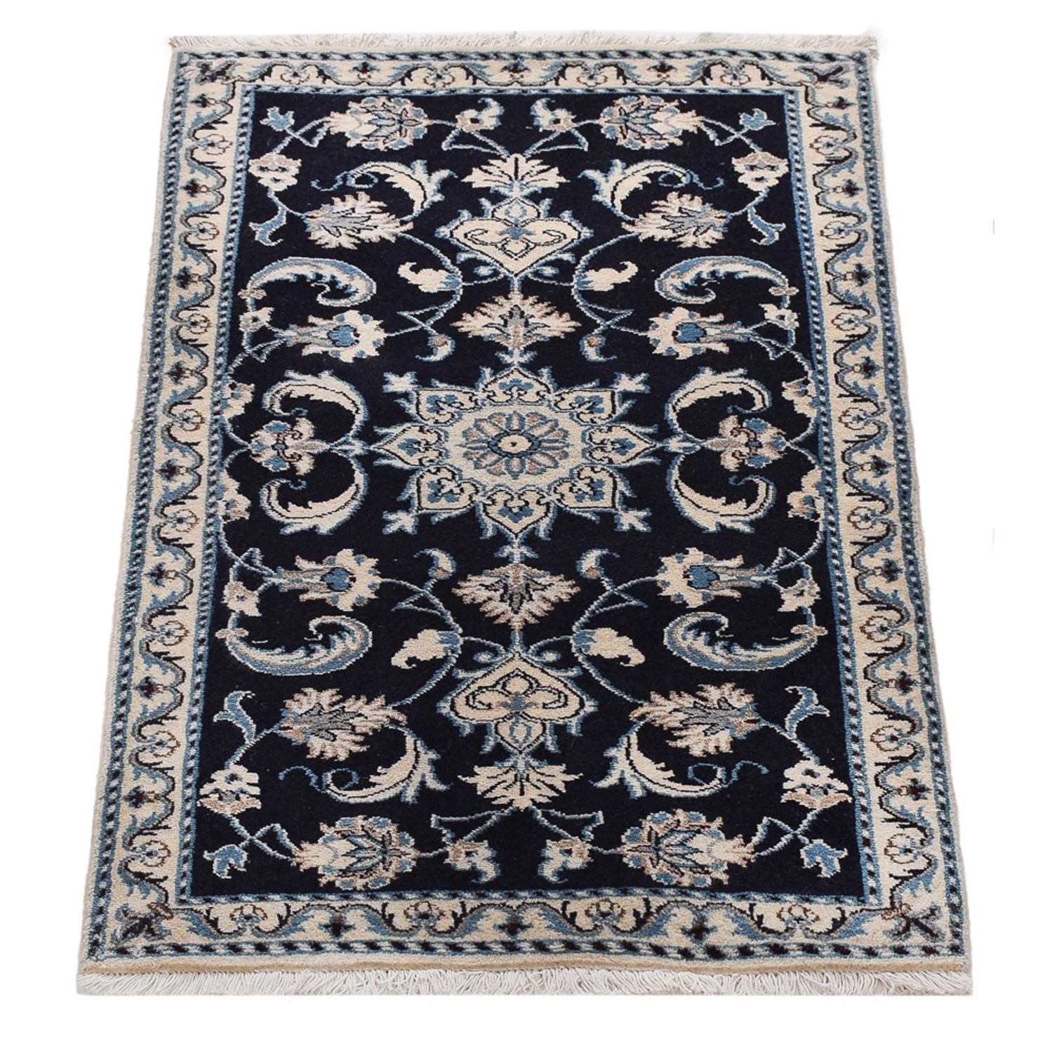 Tapis persan - Nain - 134 x 68 cm - bleu foncé