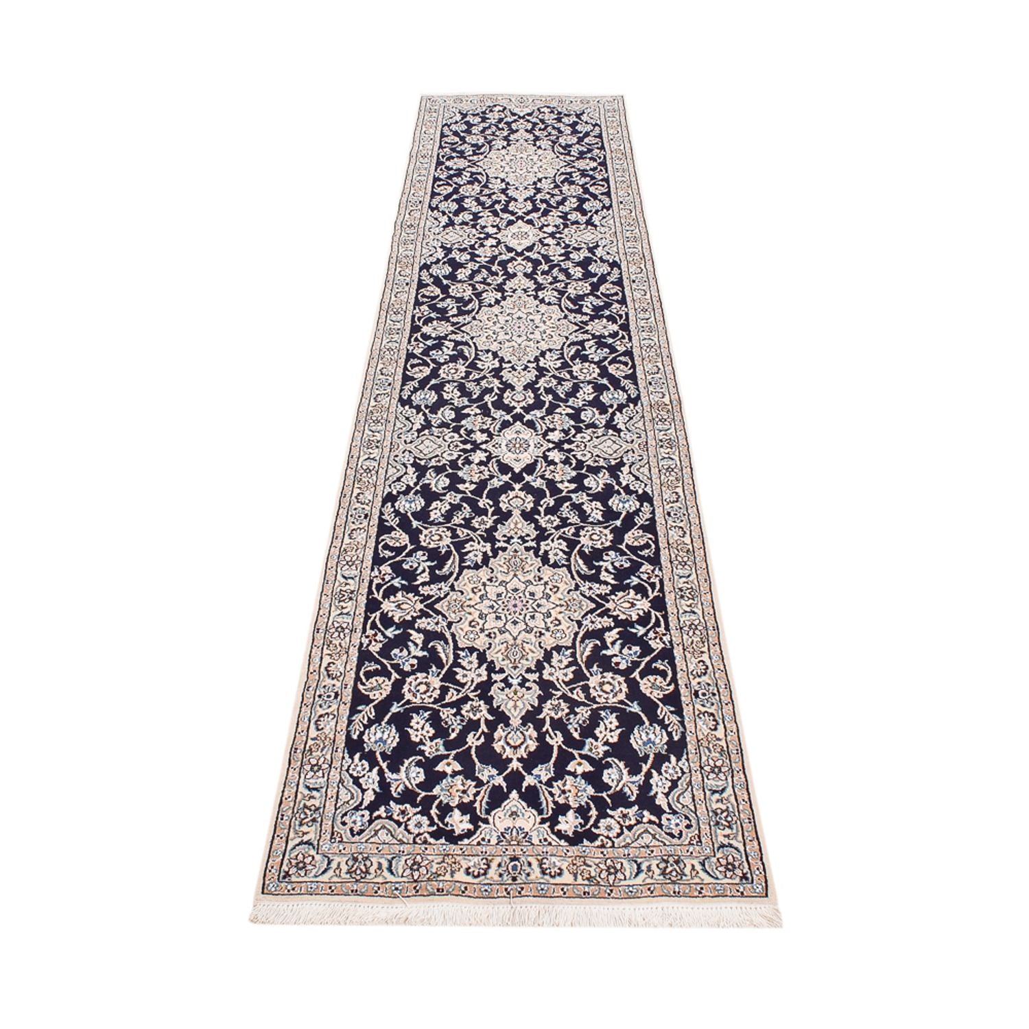Tapis de couloir Tapis persan - Nain - Royal - 315 x 69 cm - bleu foncé