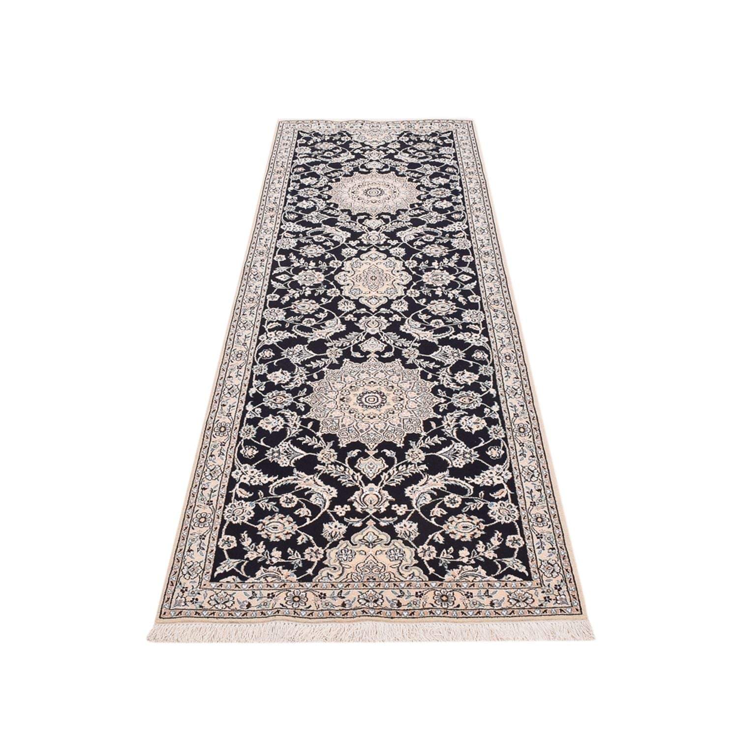 Tapis de couloir Tapis persan - Nain - Royal - 275 x 90 cm - bleu foncé