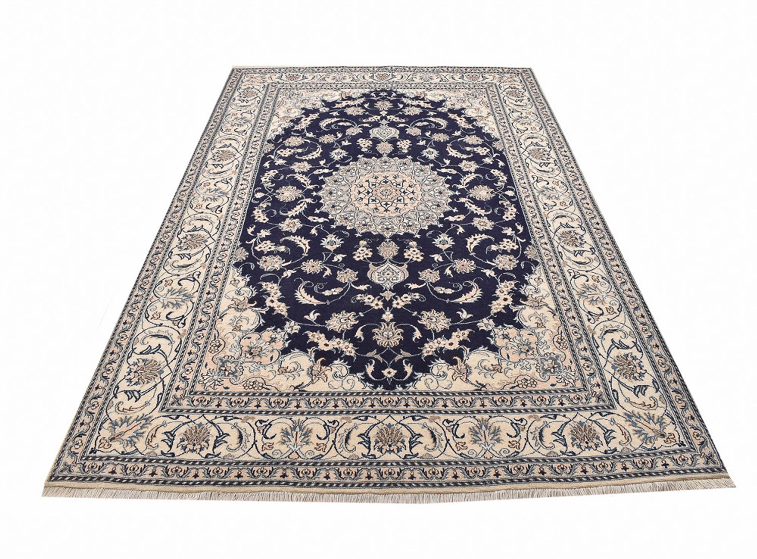 Tapis persan - Nain - 295 x 195 cm - bleu foncé
