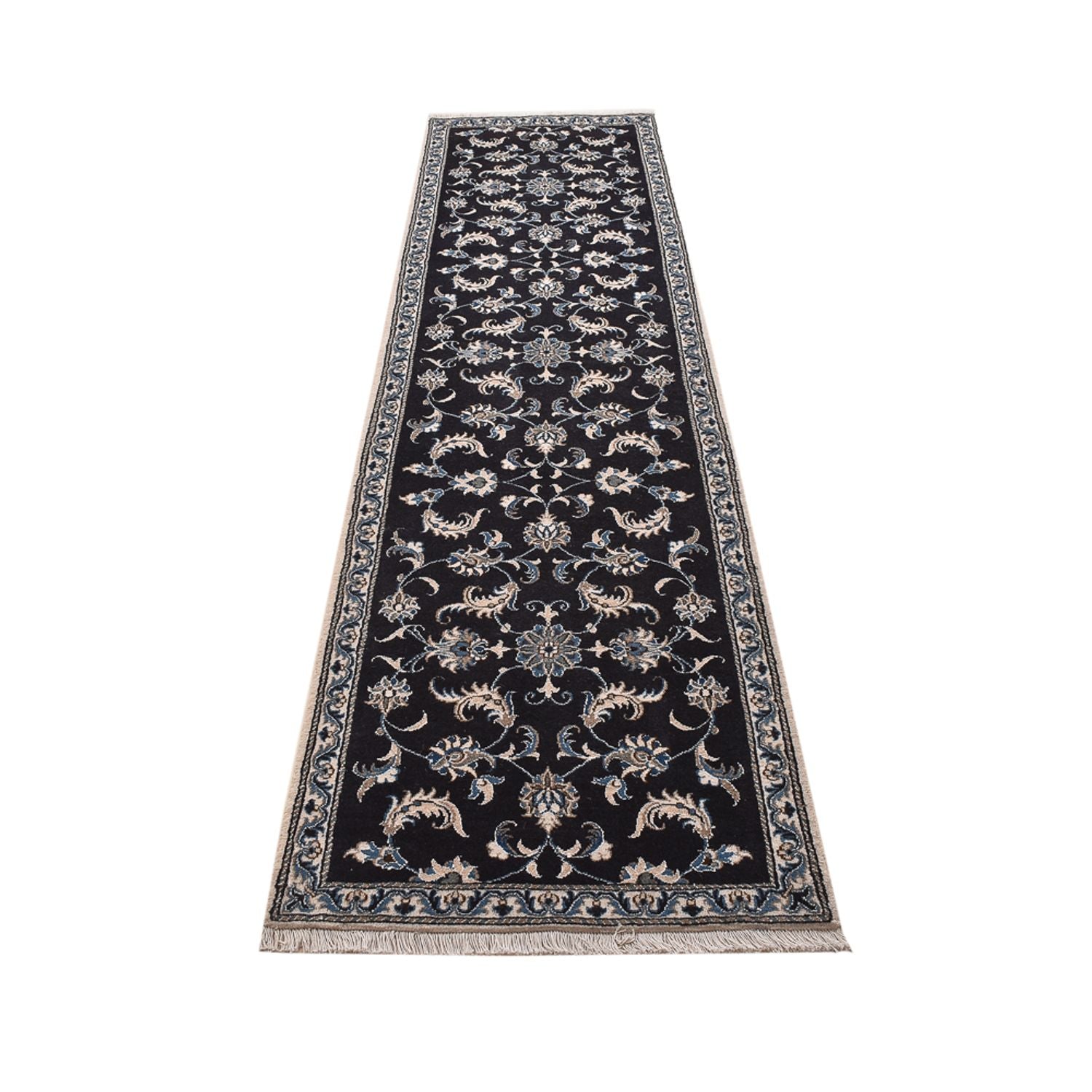 Tapis de couloir Tapis persan - Nain - 292 x 78 cm - bleu foncé