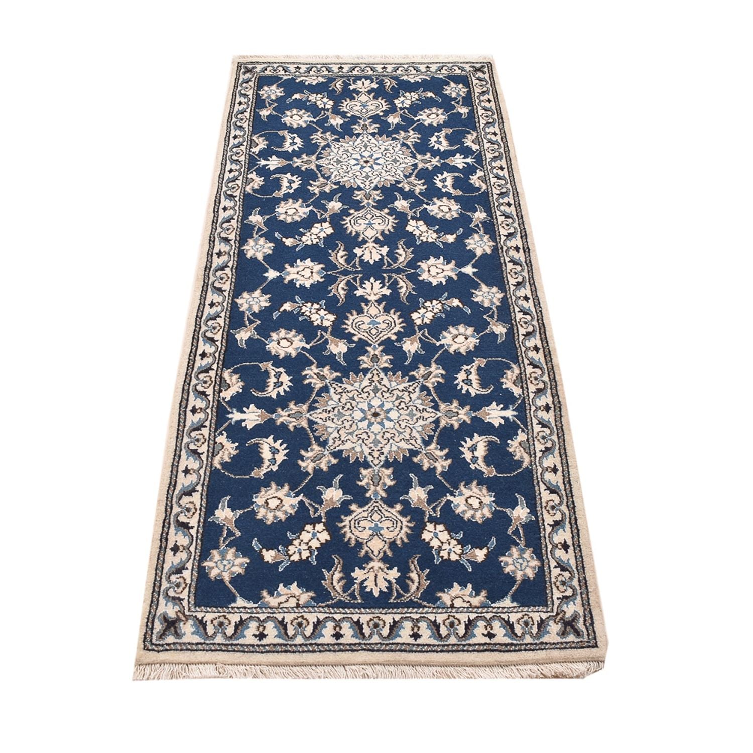 Tapis de couloir Tapis persan - Nain - 197 x 76 cm - bleu foncé
