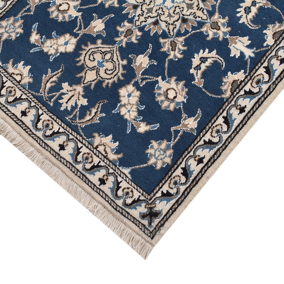 Tapis de couloir Tapis persan - Nain - 195 x 77 cm - bleu de mer