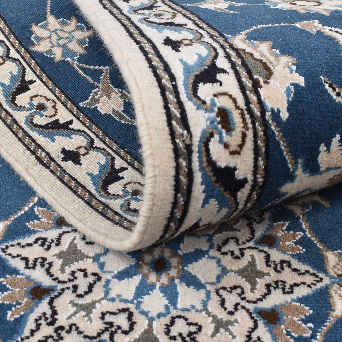 Tapis de couloir Tapis persan - Nain - 195 x 77 cm - bleu de mer