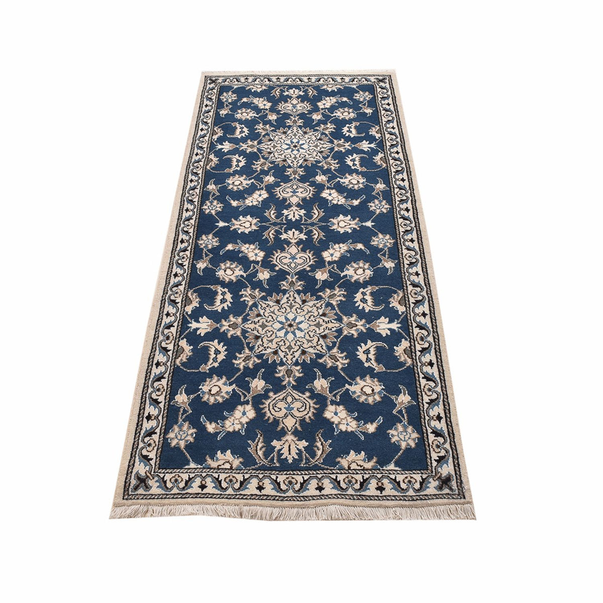Tapis de couloir Tapis persan - Nain - 195 x 77 cm - bleu de mer