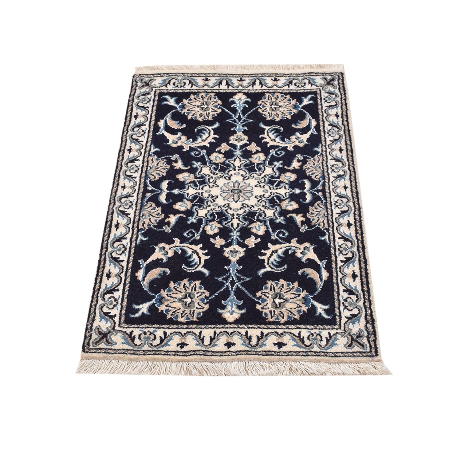 Tapis persan - Nain - 90 x 55 cm - bleu foncé