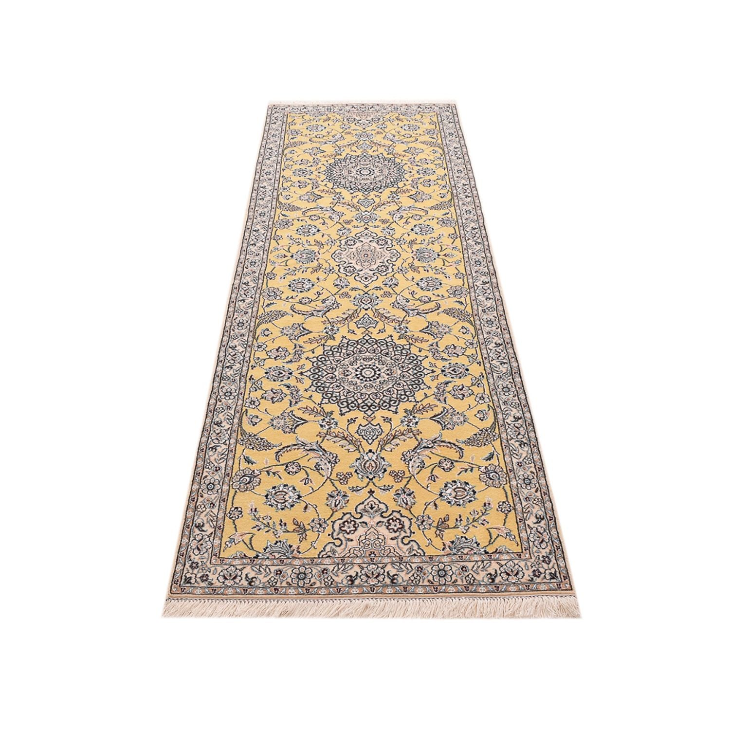 Tapis de couloir Tapis persan - Nain - Royal - 273 x 88 cm - jaune