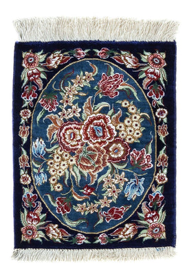 Tapis en soie - Ghom soie - Premium - 40 x 28 cm - bleu foncé