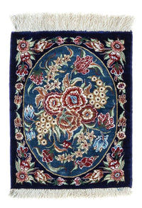 Tapis en soie - Ghom soie - Premium - 40 x 28 cm - bleu foncé