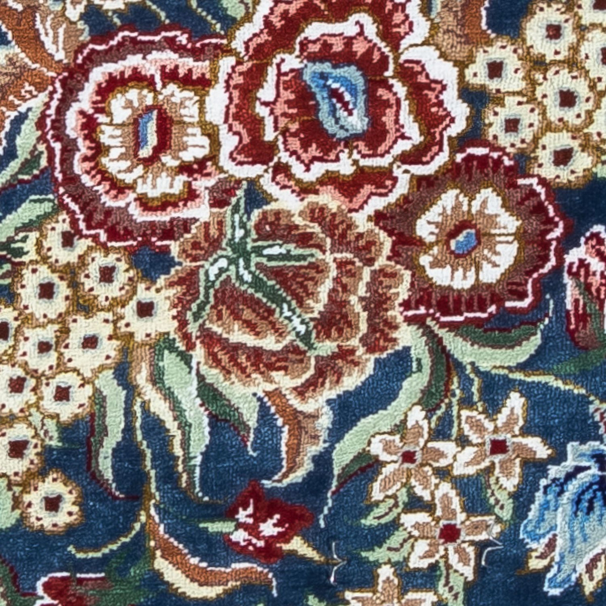 Tapis en soie - Ghom soie - Premium - 40 x 28 cm - bleu foncé