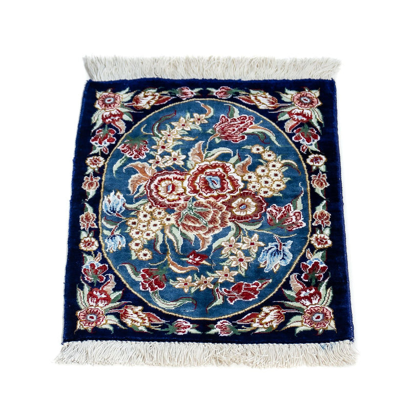 Tapis en soie - Ghom soie - Premium - 40 x 28 cm - bleu foncé