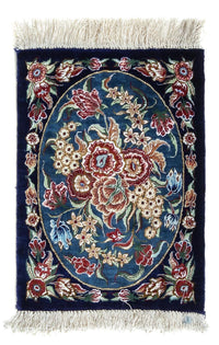 Tapis en soie - Ghom soie - Premium - 40 x 28 cm - bleu foncé
