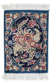 Tapis en soie - Ghom soie - Premium - 40 x 28 cm - bleu foncé