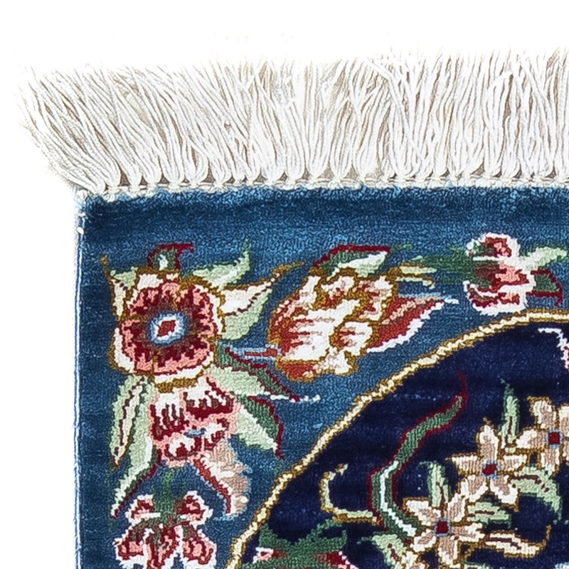 Tapis en soie - Ghom soie - Premium - 40 x 28 cm - bleu foncé