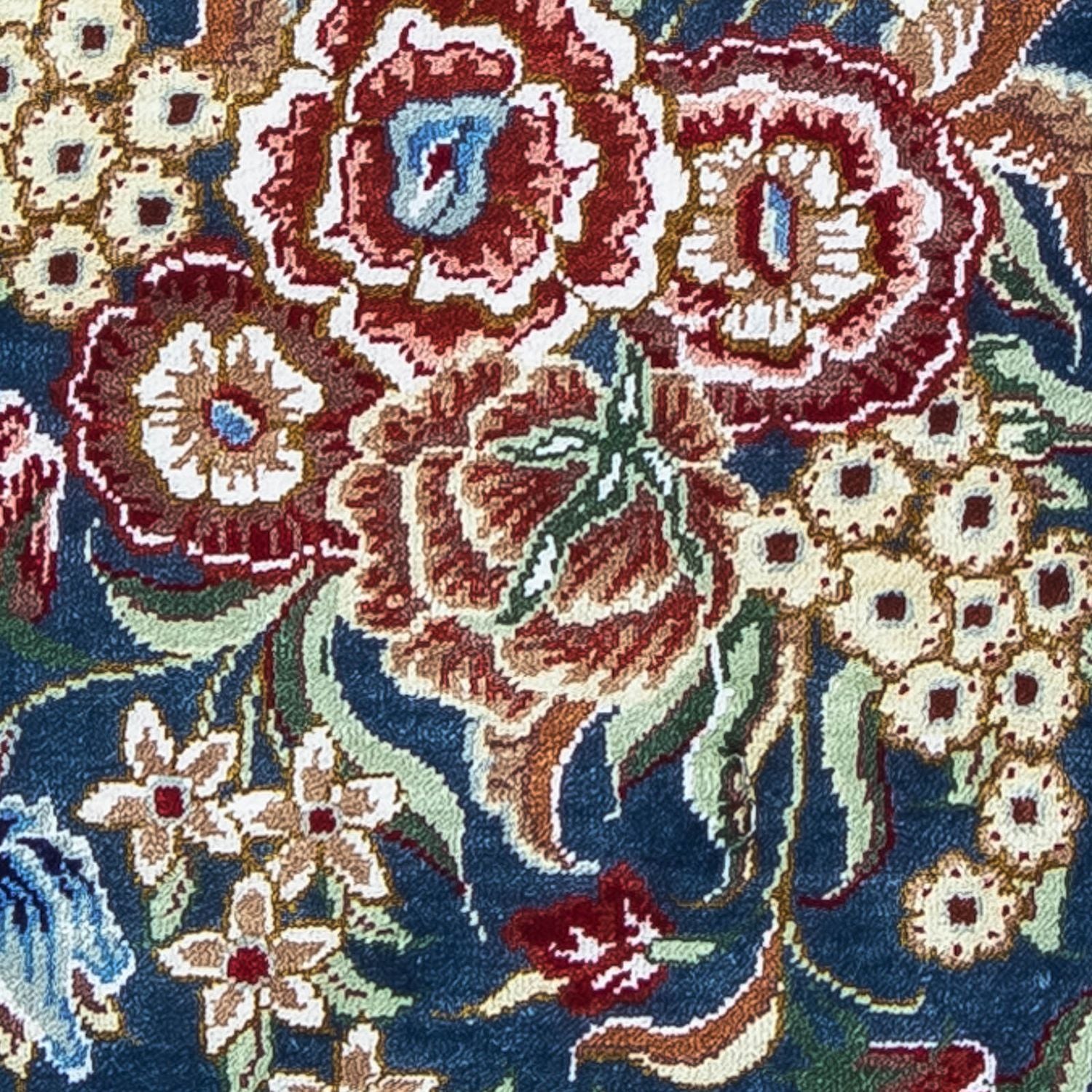Tapis en soie - Ghom soie - Premium - 40 x 28 cm - bleu foncé
