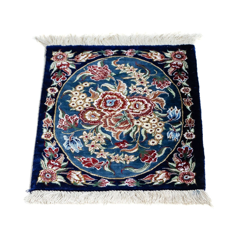 Tapis en soie - Ghom soie - Premium - 40 x 28 cm - bleu foncé