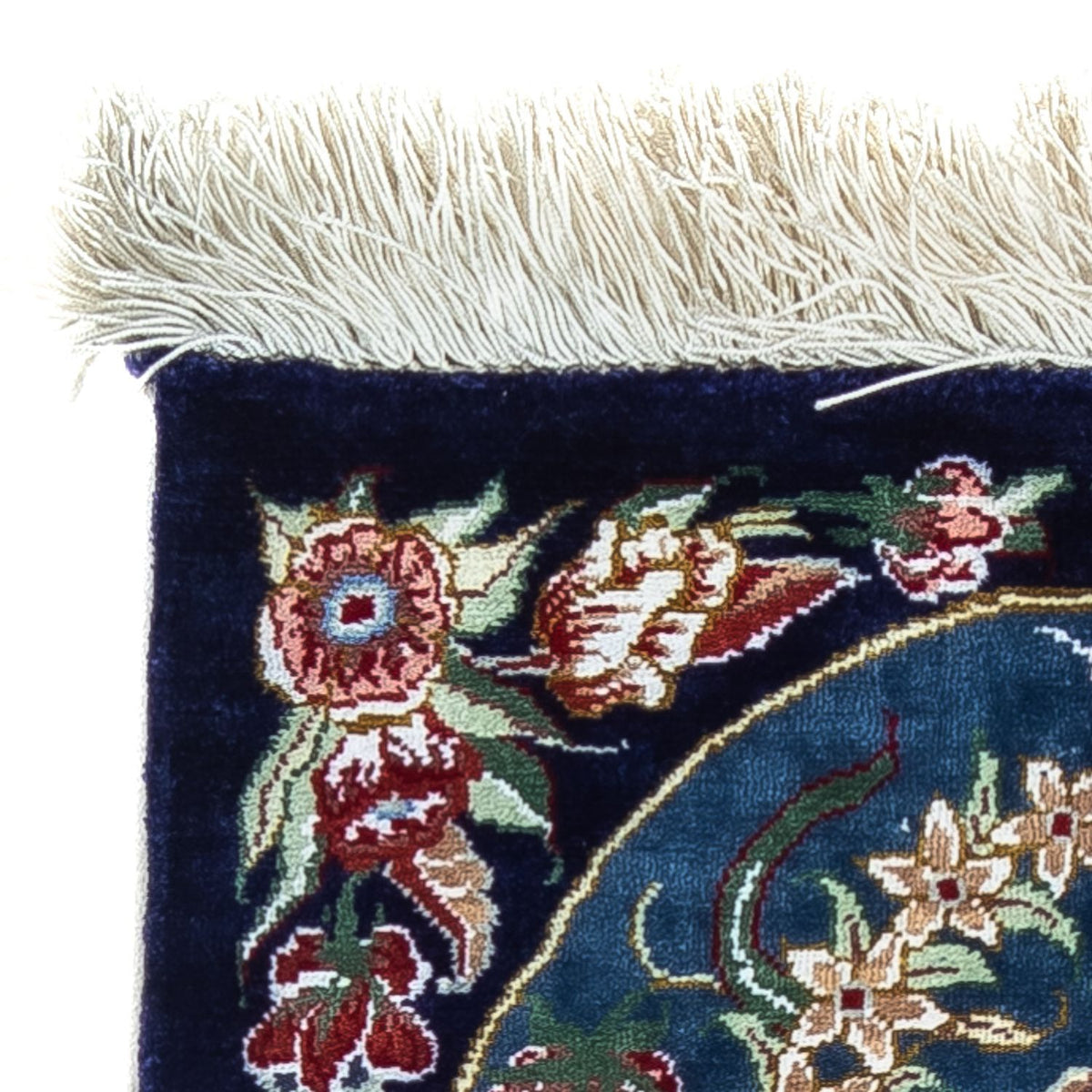 Tapis en soie - Ghom soie - Premium - 40 x 28 cm - bleu foncé