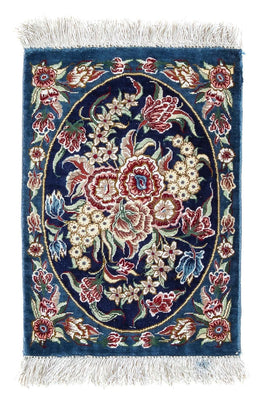 Tapis en soie - Ghom soie - Premium - 40 x 28 cm - bleu foncé