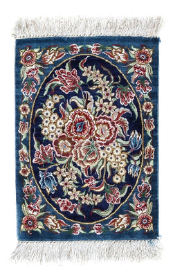 Tapis en soie - Ghom soie - Premium - 40 x 28 cm - bleu foncé