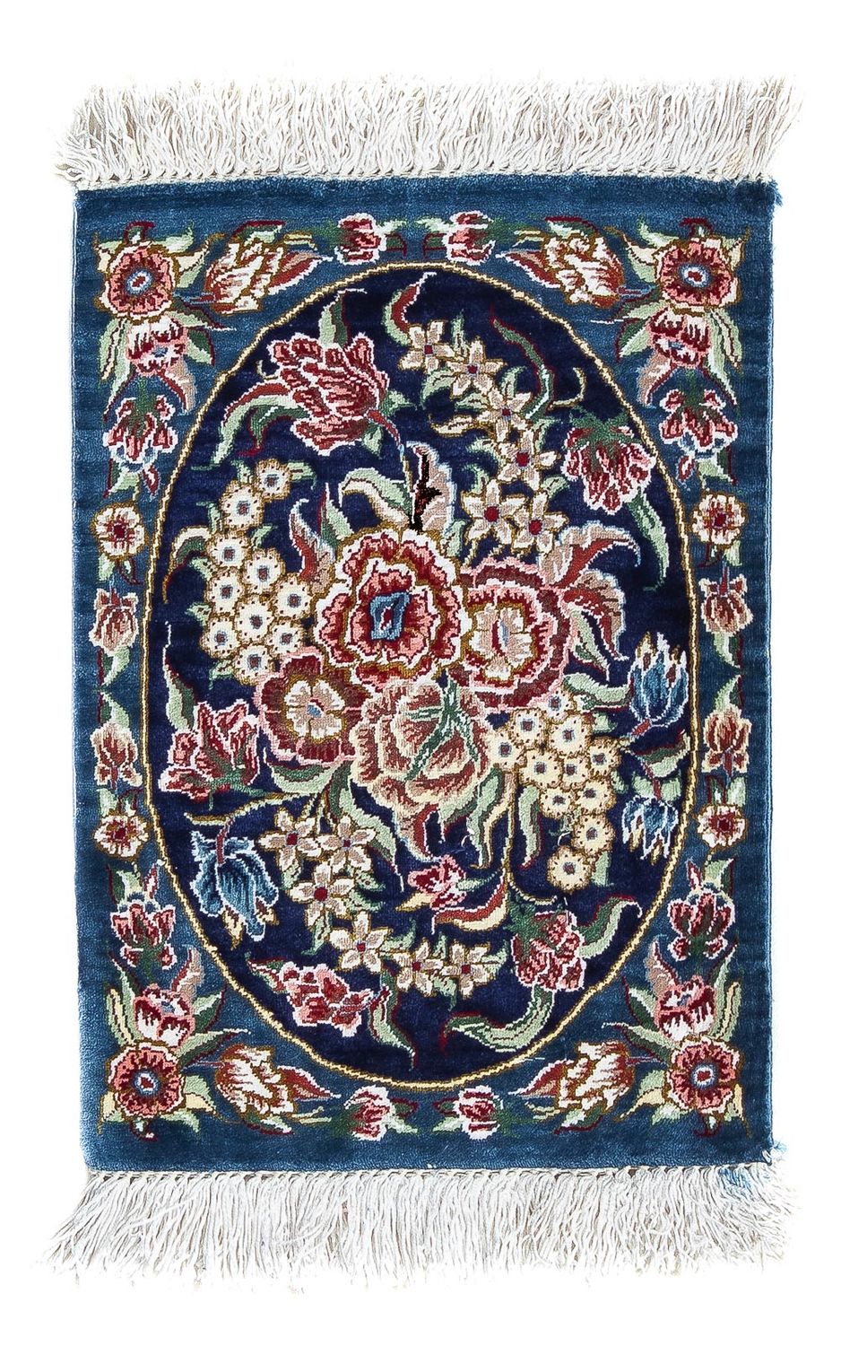 Tapis en soie - Ghom soie - Premium - 40 x 28 cm - bleu foncé