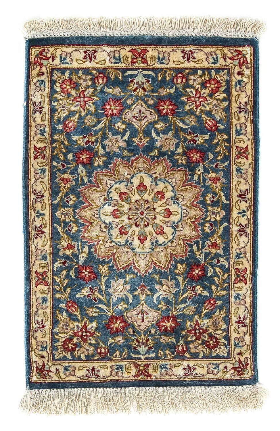 Tapis en soie - Ghom soie - Premium - 44 x 27 cm - bleu foncé