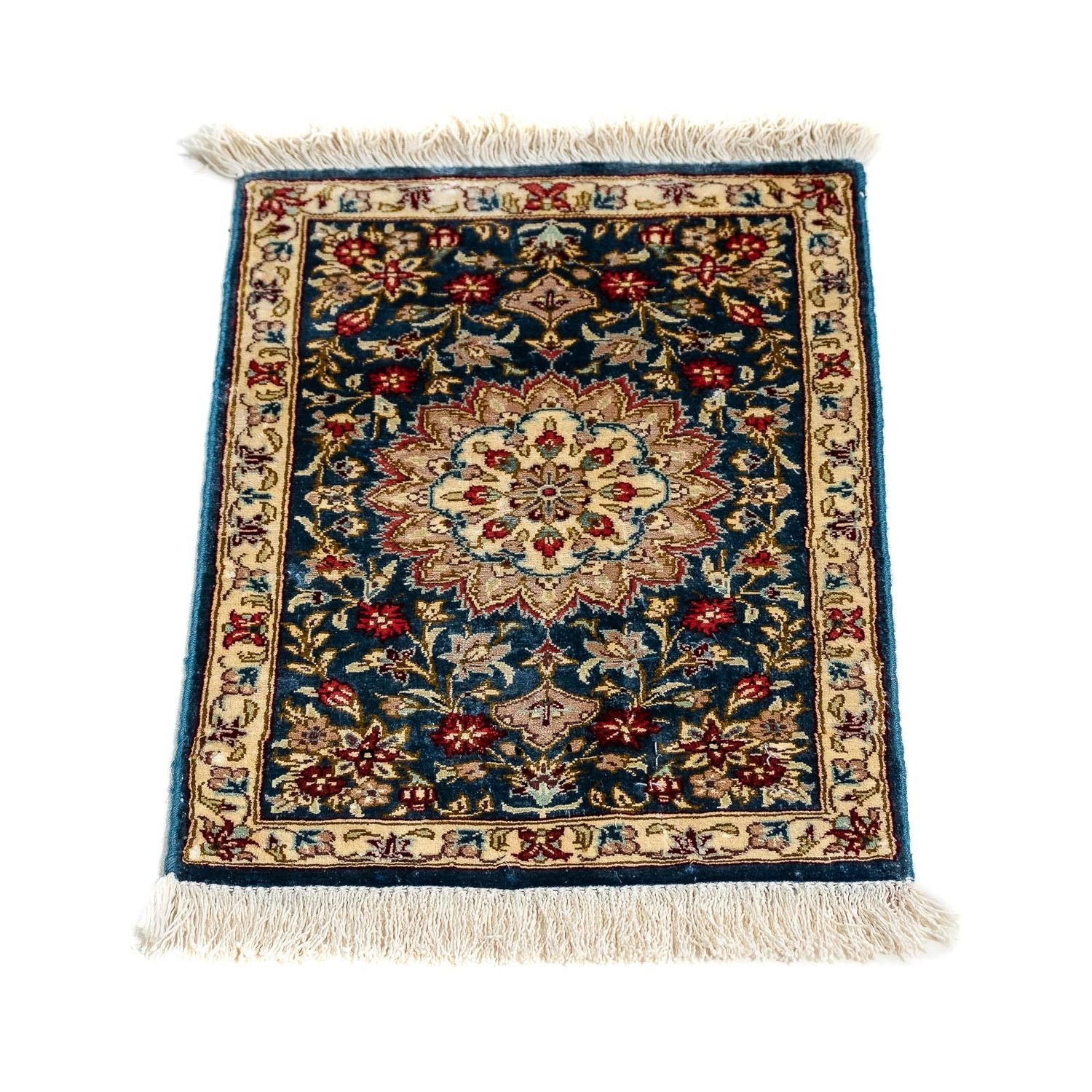 Tapis en soie - Ghom soie - Premium - 44 x 27 cm - bleu foncé