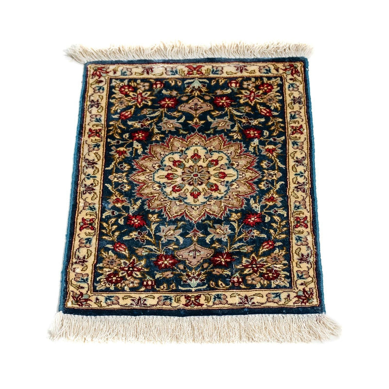 Tapis en soie - Ghom soie - Premium - 44 x 27 cm - bleu foncé
