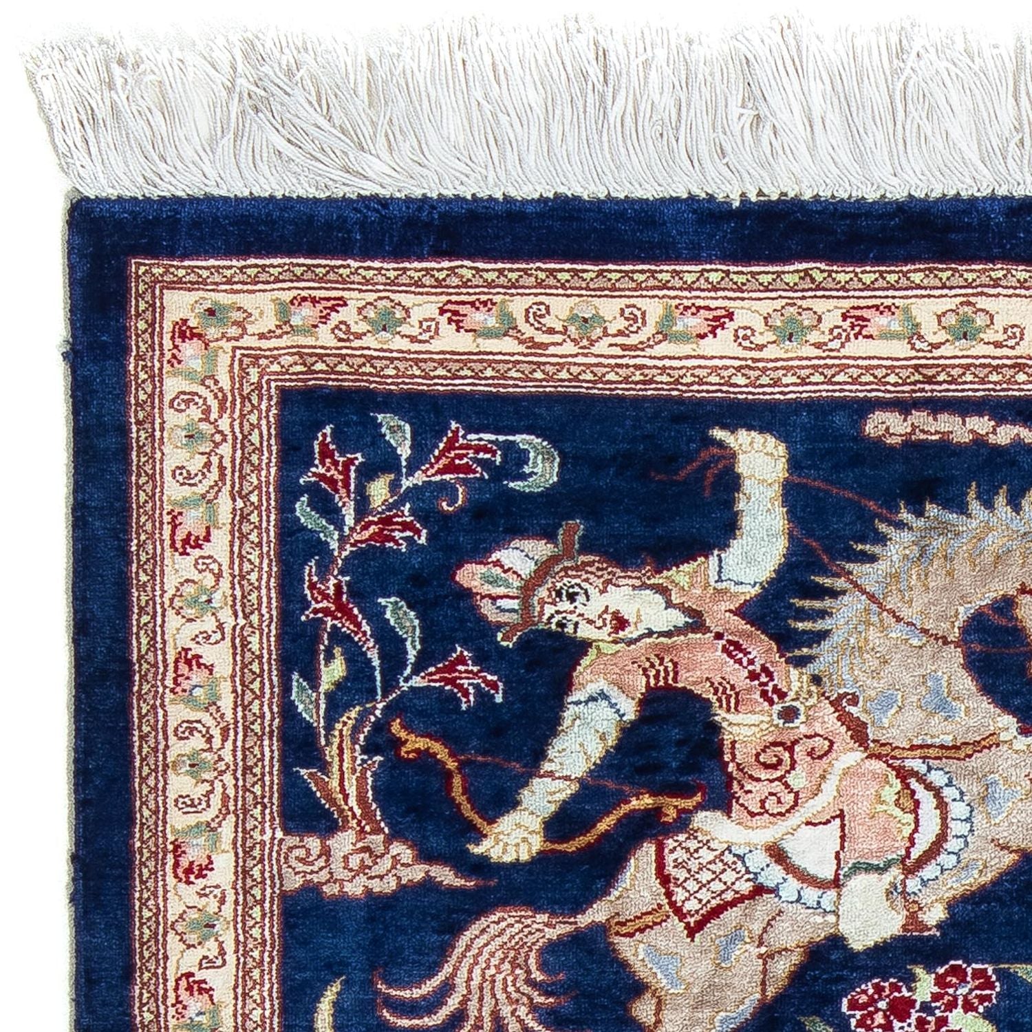 Tapis persan - Ghom - 87 x 55 cm - bleu foncé