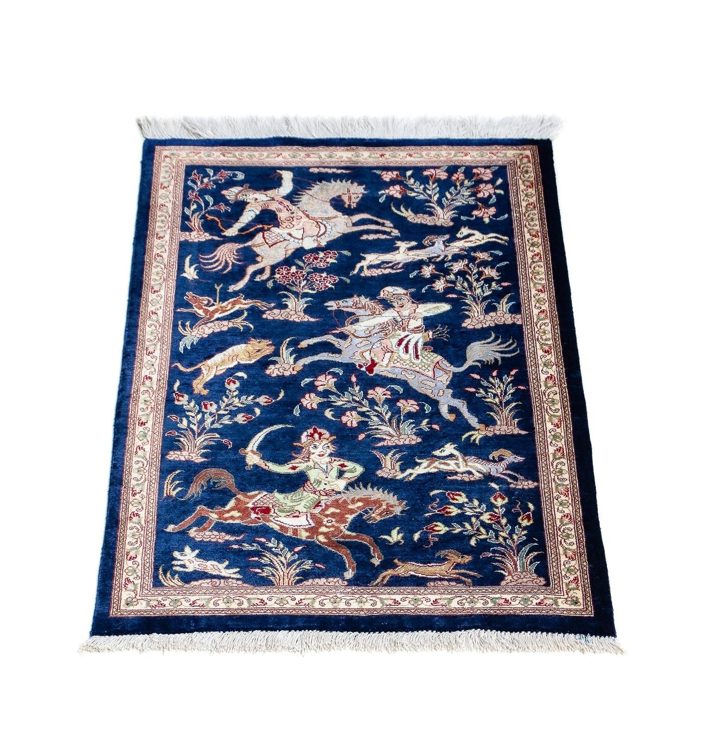 Tapis persan - Ghom - 87 x 55 cm - bleu foncé