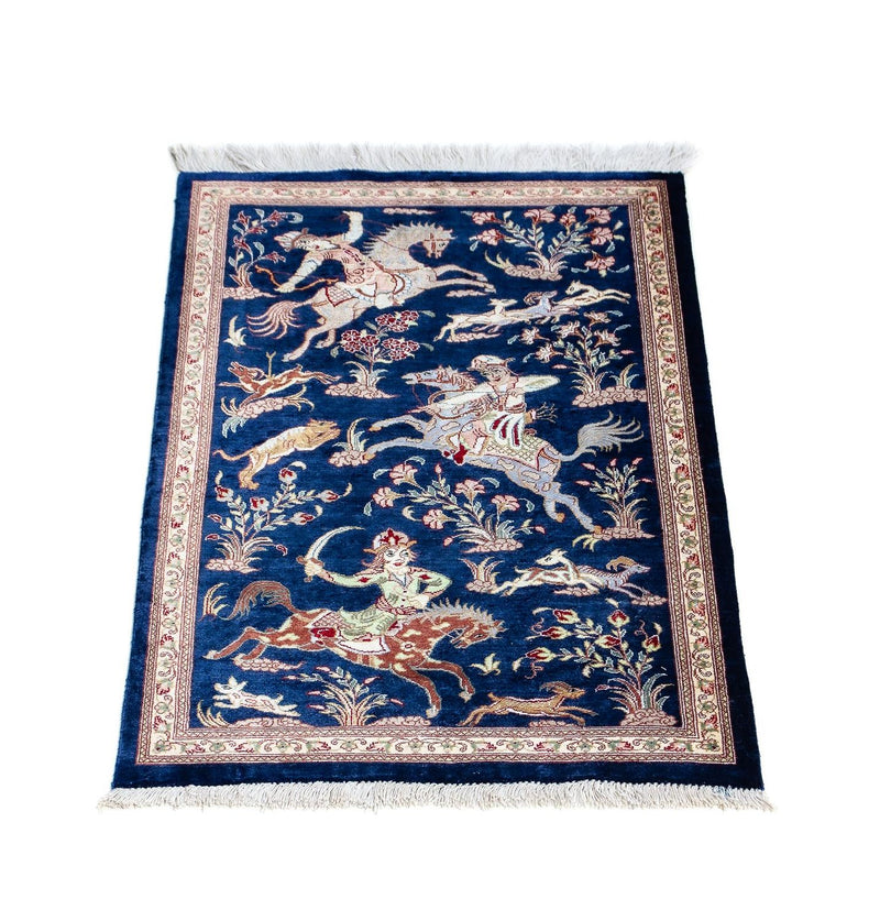 Tapis persan - Ghom - 87 x 55 cm - bleu foncé