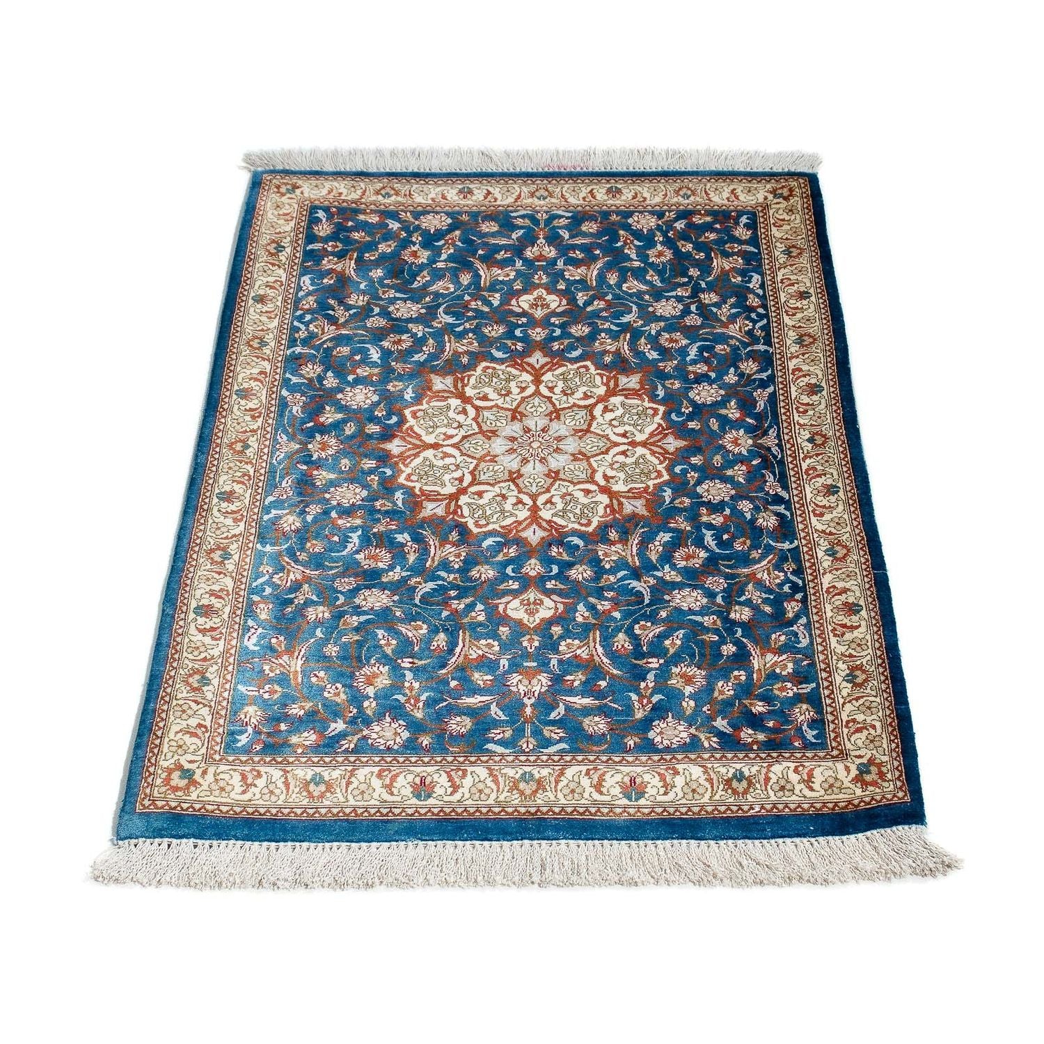 Tapis persan - Ghom - 92 x 57 cm - bleu foncé